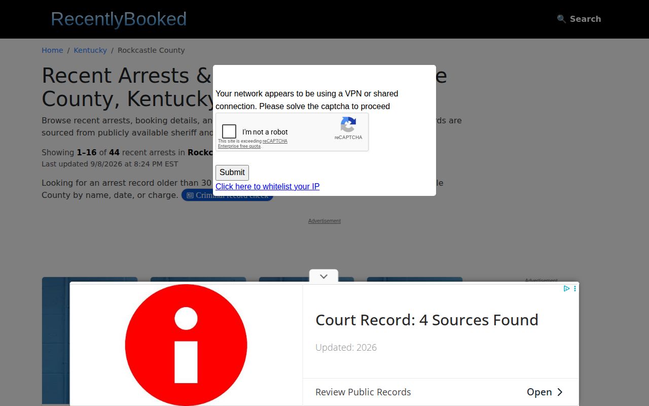 RecentlyBooked Rockcastle County recent booking index