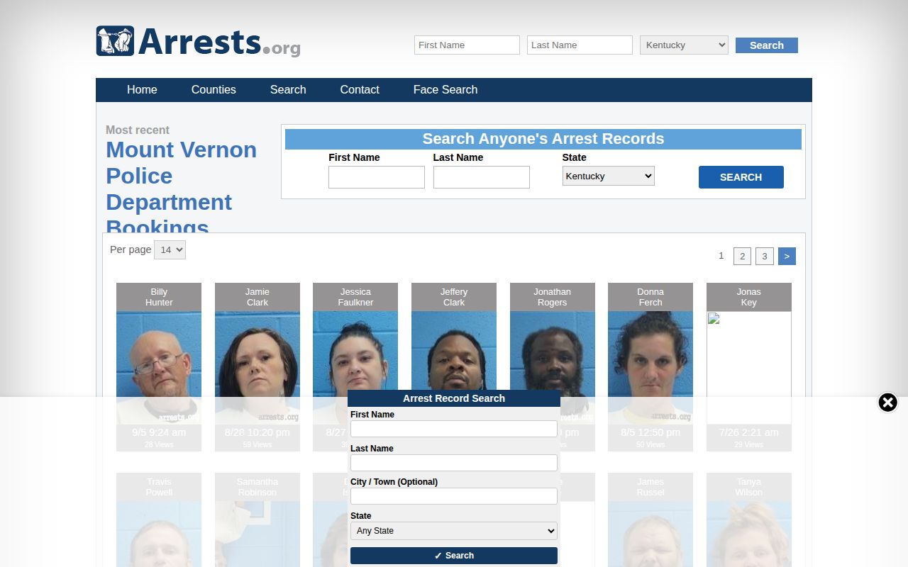 Rockcastle County Mount Vernon arrest records agency filter