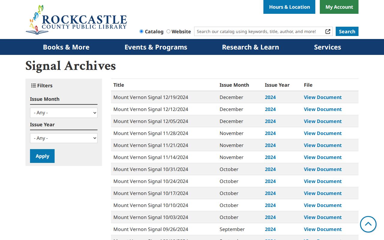 Rockcastle County Public Library Mount Vernon Signal archive page